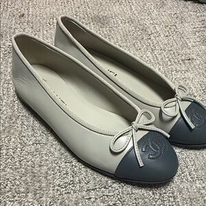 CHANEL Gray and White Ballet Flats
